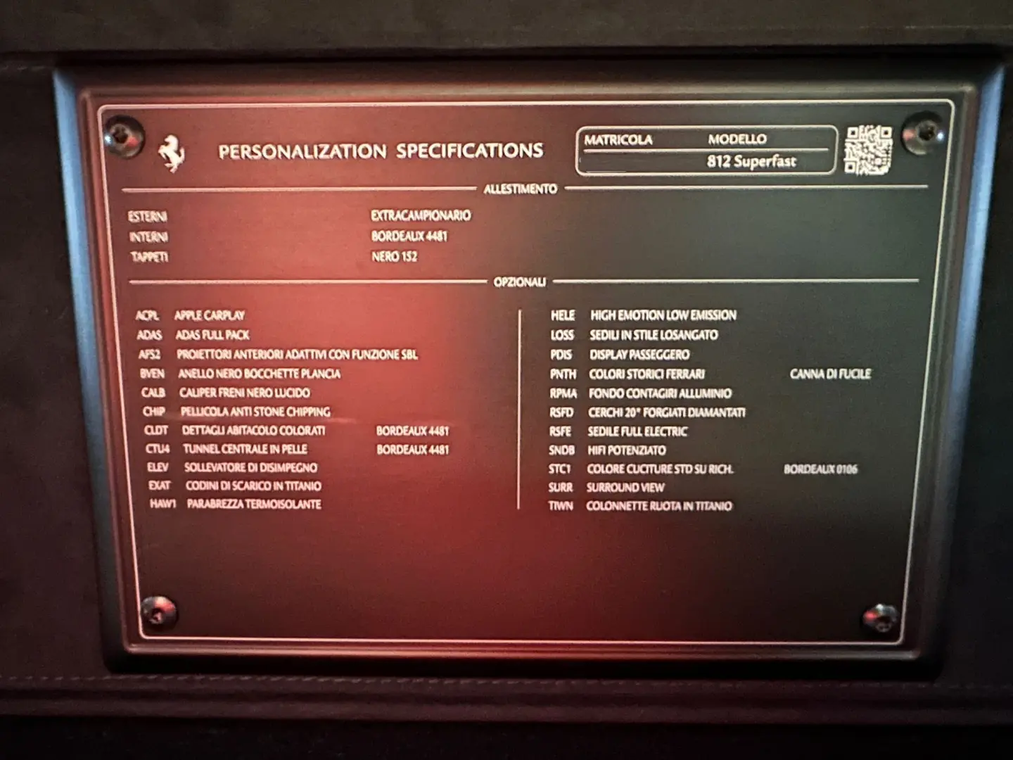 Ferrari 812 Superfast 6.5 V12 Passager Display