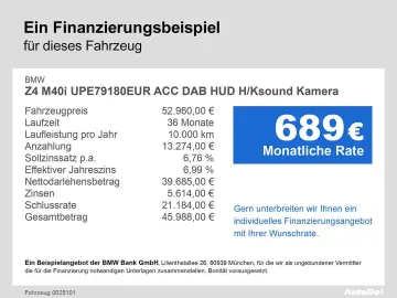 Z4 M40i UPE79180EUR ACC DAB HUD H/Ksound Kamera