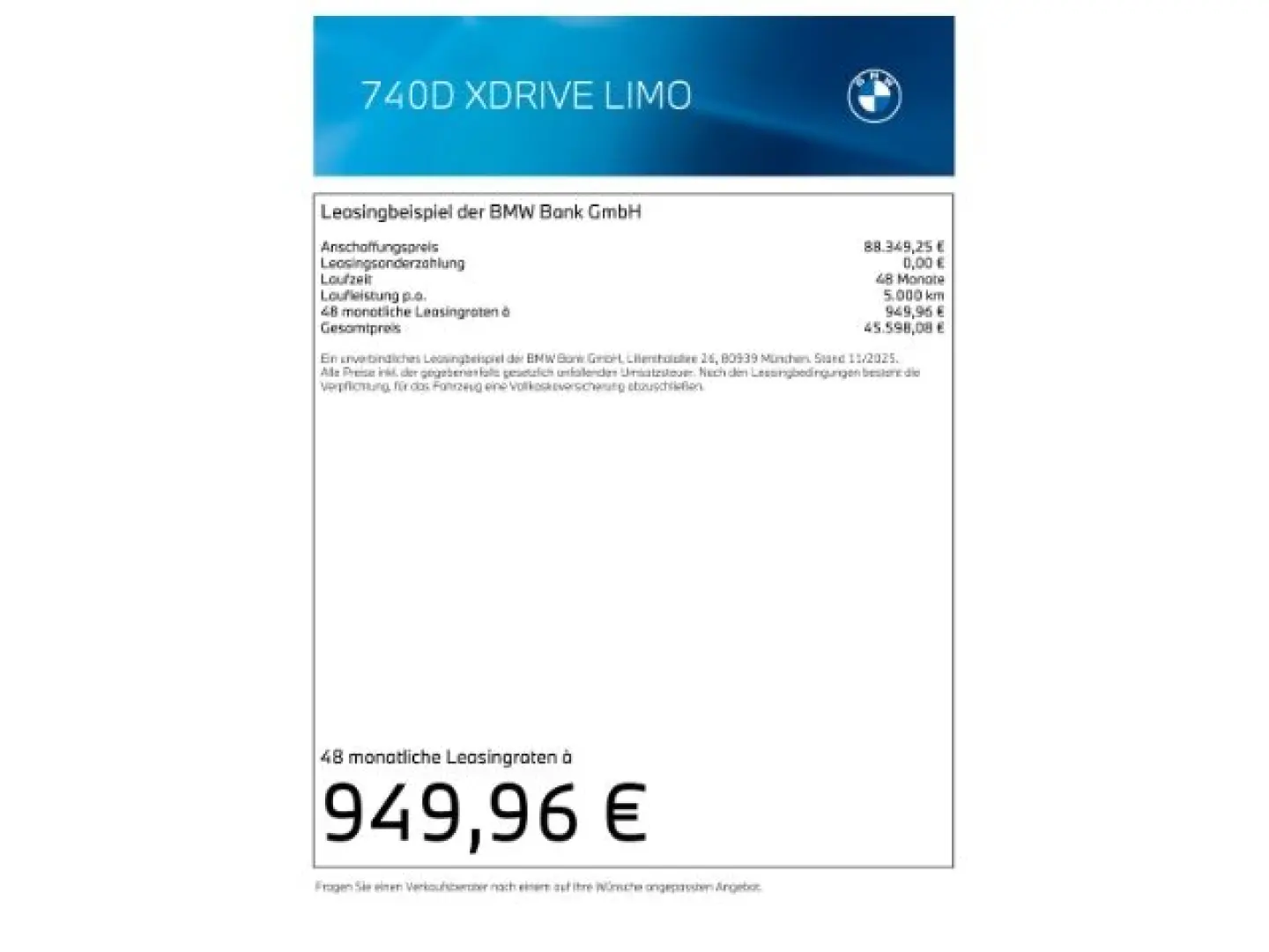 740 d xDrive Limousine Sportpaket Luftfederung N