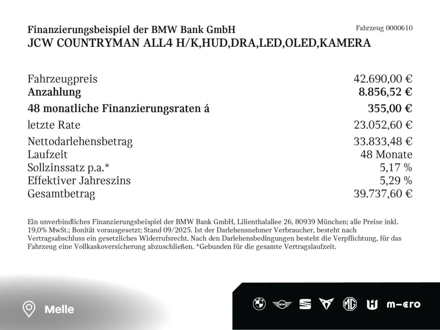 JCW Countryman ALL4 H K HUD DrA LED OLED Kamera
