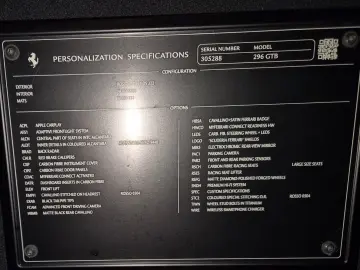 296 GTB GTB Carbon Racing Sitze Lift Display