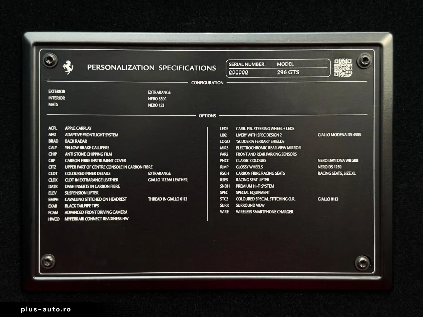 FERRARI 296 GTS   Nero Extracampione   Racing Seats