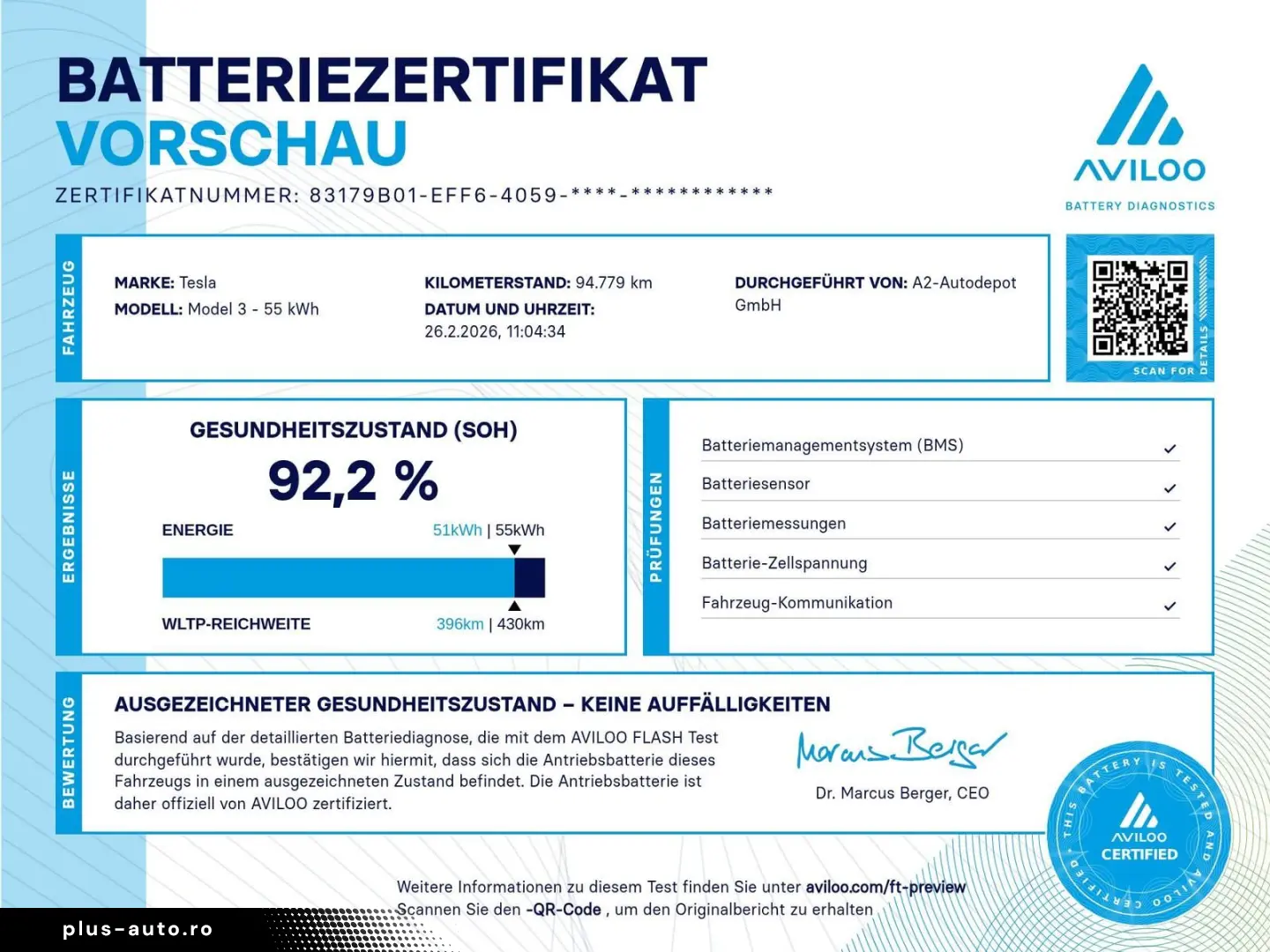 TESLA Model 3 Standard Range Plus RWD 92 2%SOH