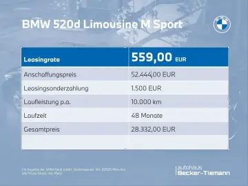 BMW 520d Limousine M Sport   Leasing 559.-€   20
