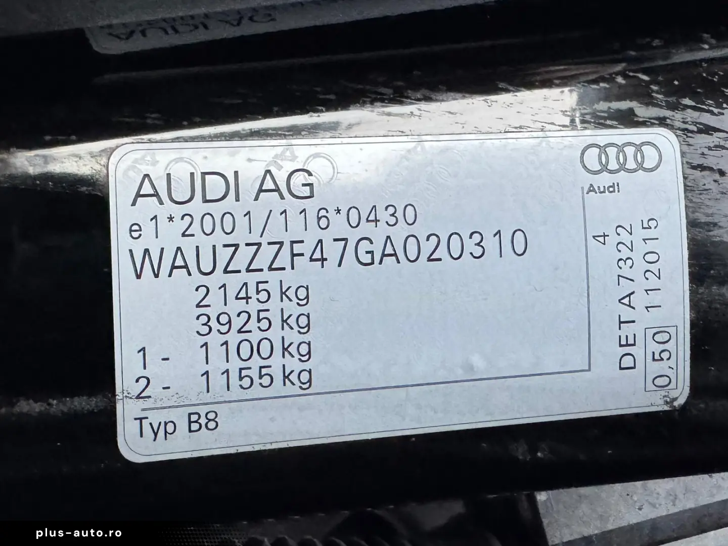 AUDI A4 B9   FAB 02.2016   2.0 DIESEL 190CP   EURO 6