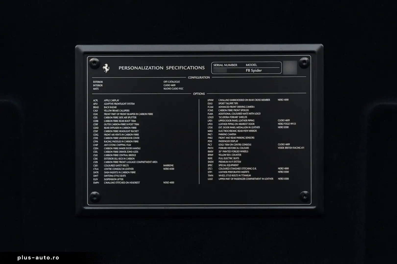 FERRARI F8 Spider - full carbon  low mileage  Xpel