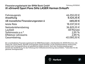 BMW iX xDrive40 Sport Pano SiHz LASER Harman DrAssPr