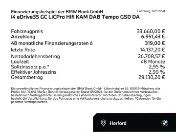BMW i4 eDrive35 GC LiCPro Hifi KAM DAB Tempo GSD DA