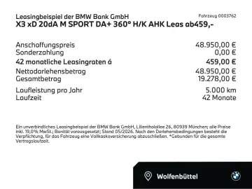 BMW X3 xD 20dA M SPORT DA  360  H K AHK Leas ab459