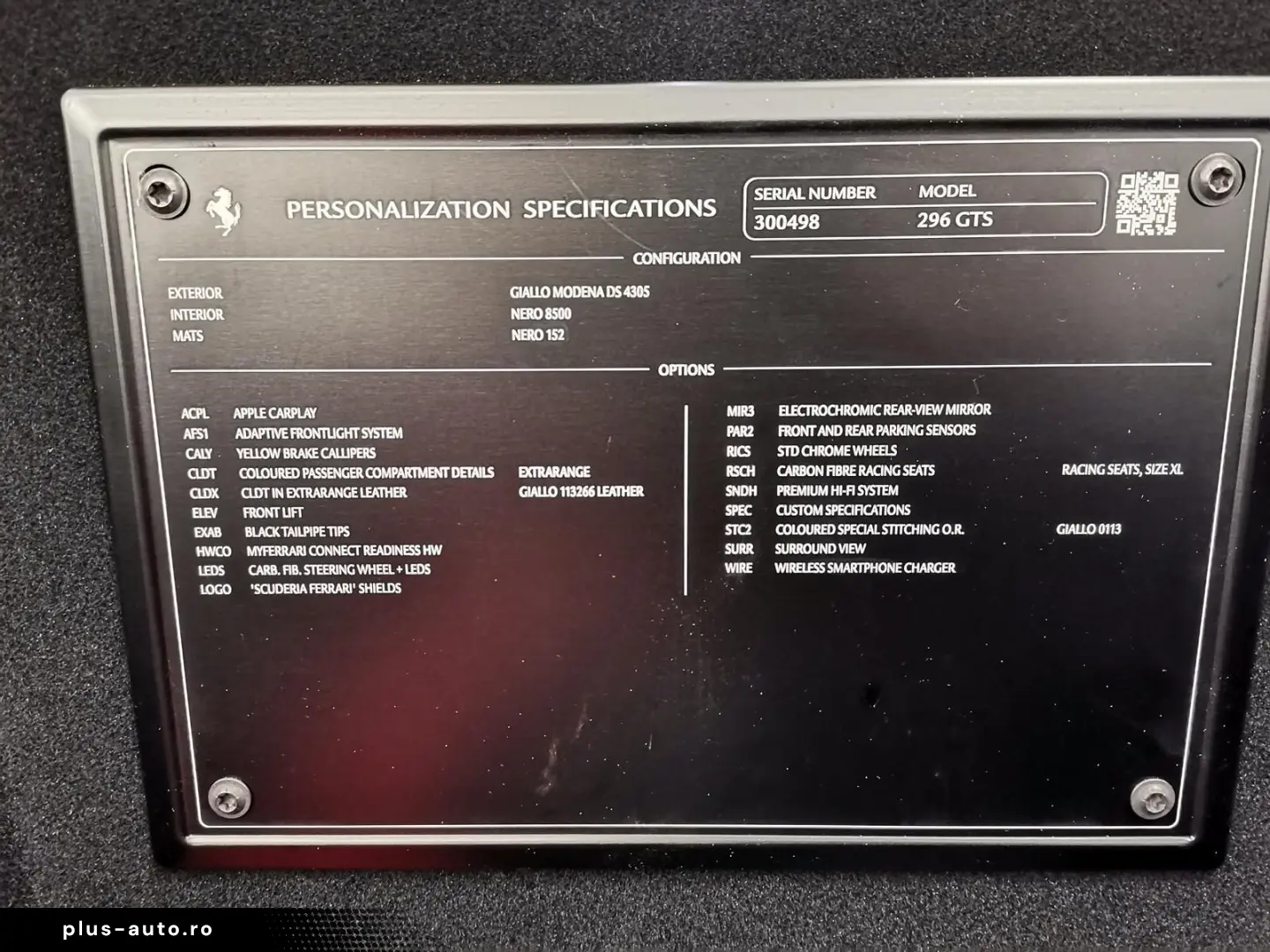 FERRARI 296 GTS Lift SURROUND VIEW RACING-SPORTSITZE