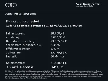 AUDI A5 Sportback Advanced 35 TDI S tr. LED NAVI PDC