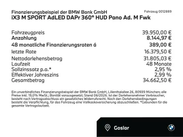 BMW iX3 M SPORT AdLED DAPr 360  HUD Pano Ad. M Fwk