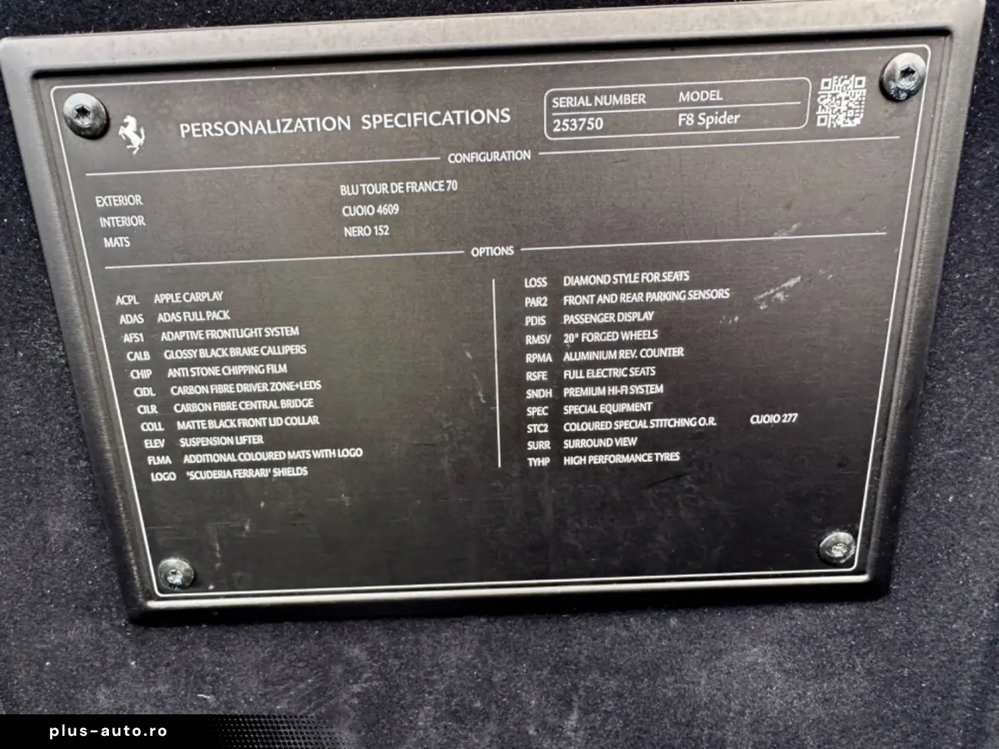FERRARI F8 Spider Carbon ADAS JBL Lift Diamond Stiching
