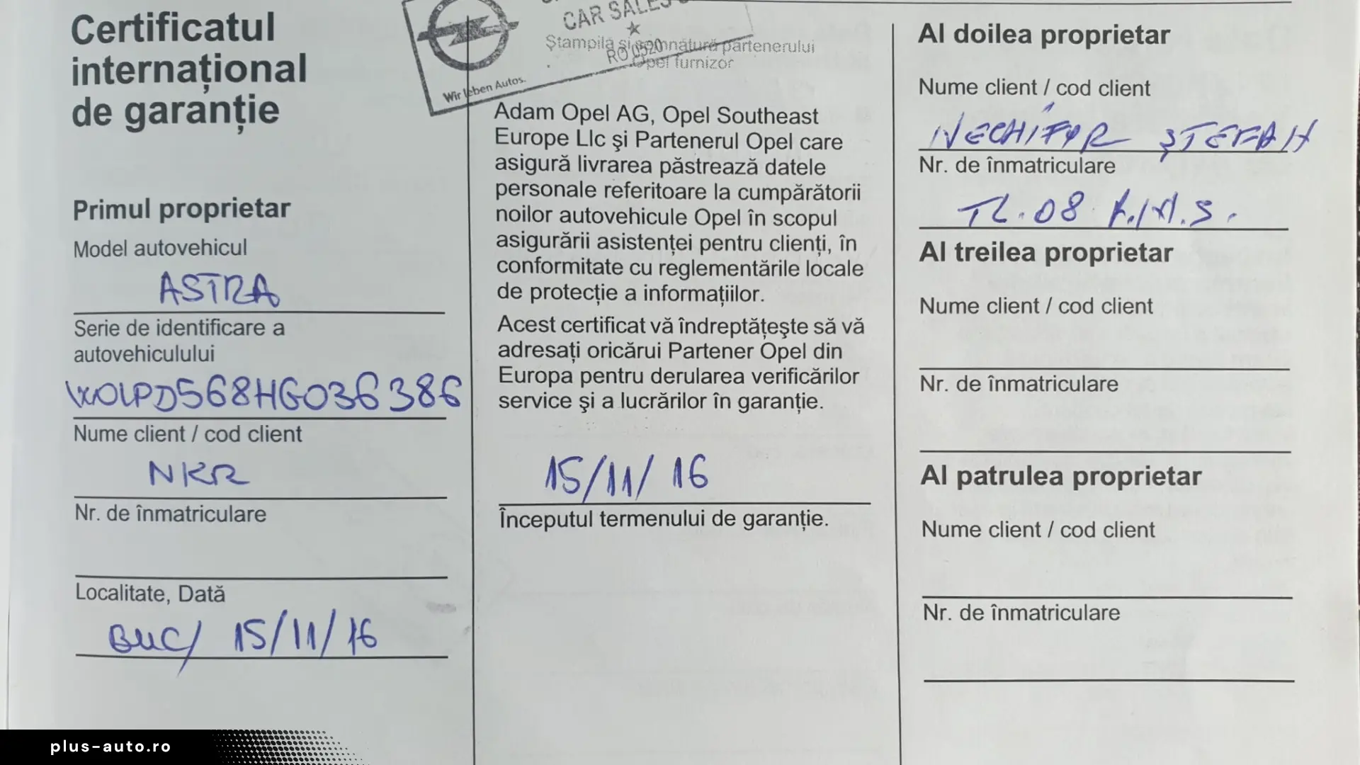 Opel Astra 2016 1.6 CDTI 110 CP Cosmo – Istoric Service
