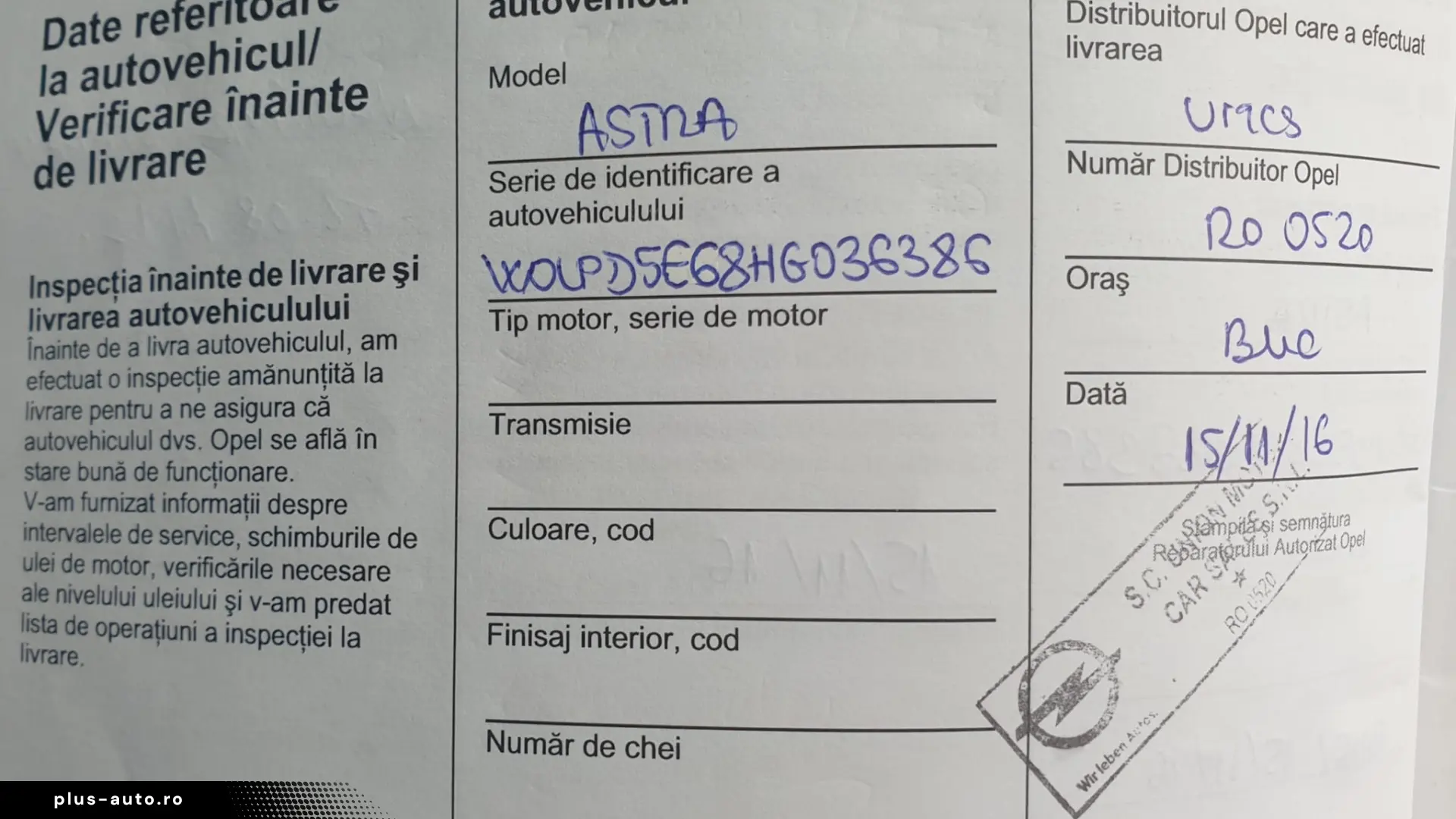 Opel Astra 2016 1.6 CDTI 110 CP Cosmo – Istoric Service
