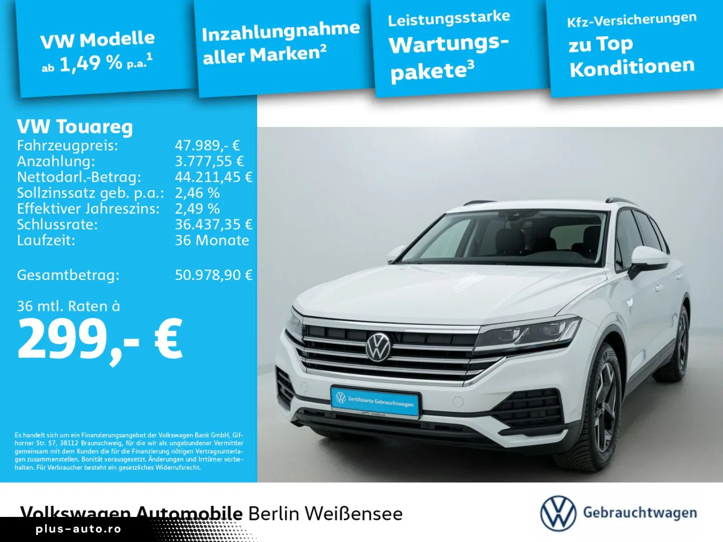 VW Touareg 3.0 V6 TDI 4M  2 49% FIN  DSG GJR APP LE