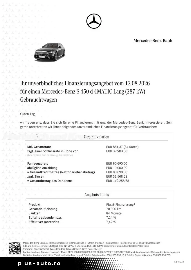 MERCEDES-BENZ S 450 d AMG Line lang 4Matic Airmatic &hellip;