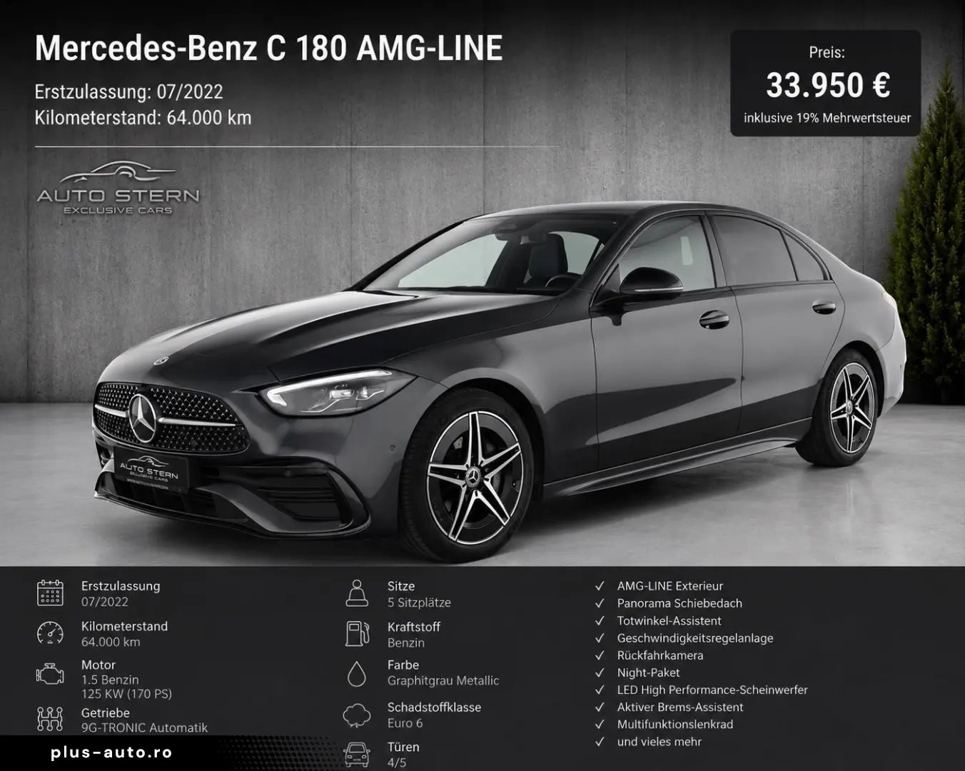 MERCEDES-BENZ C 180 AMG PANO LEDER NIGHT NAVI MBUX SPUR GRA
